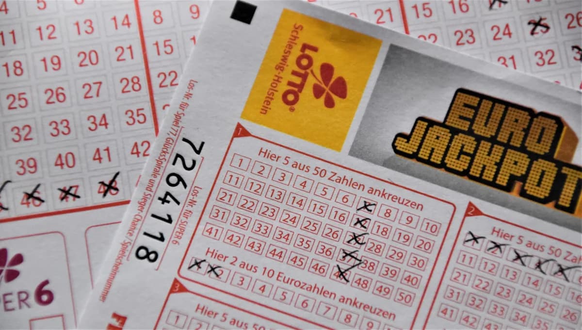 Close-up of EuroJackpot lottery ticket with numbers marked