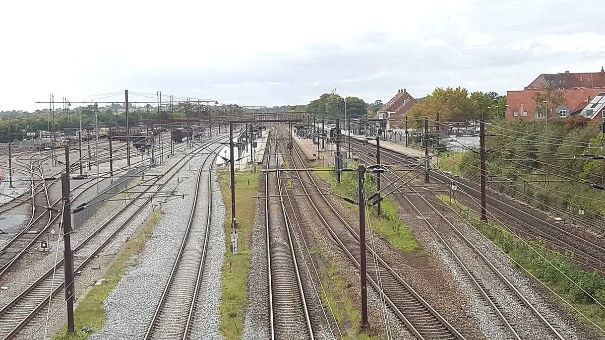 Modernized railway station tracks and platforms in Ringsted, Denmark.