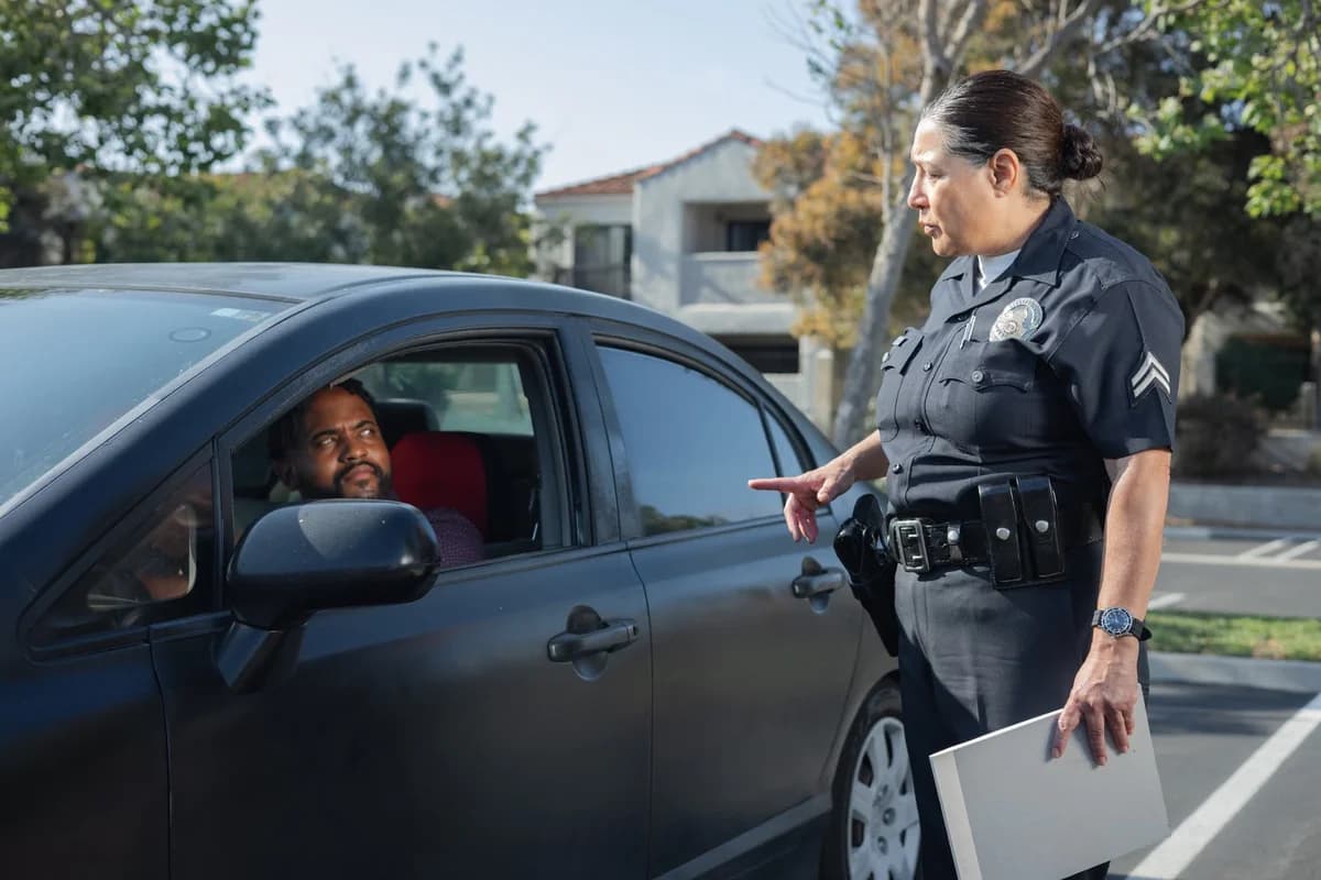 police officer talking to a driver in a car